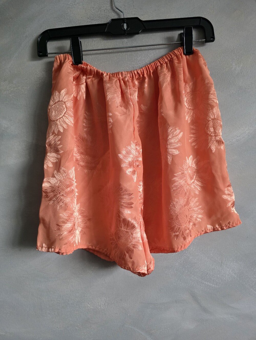 Satin Finish Shorts All Over Sunflower Pattern Coral Orange Sz M